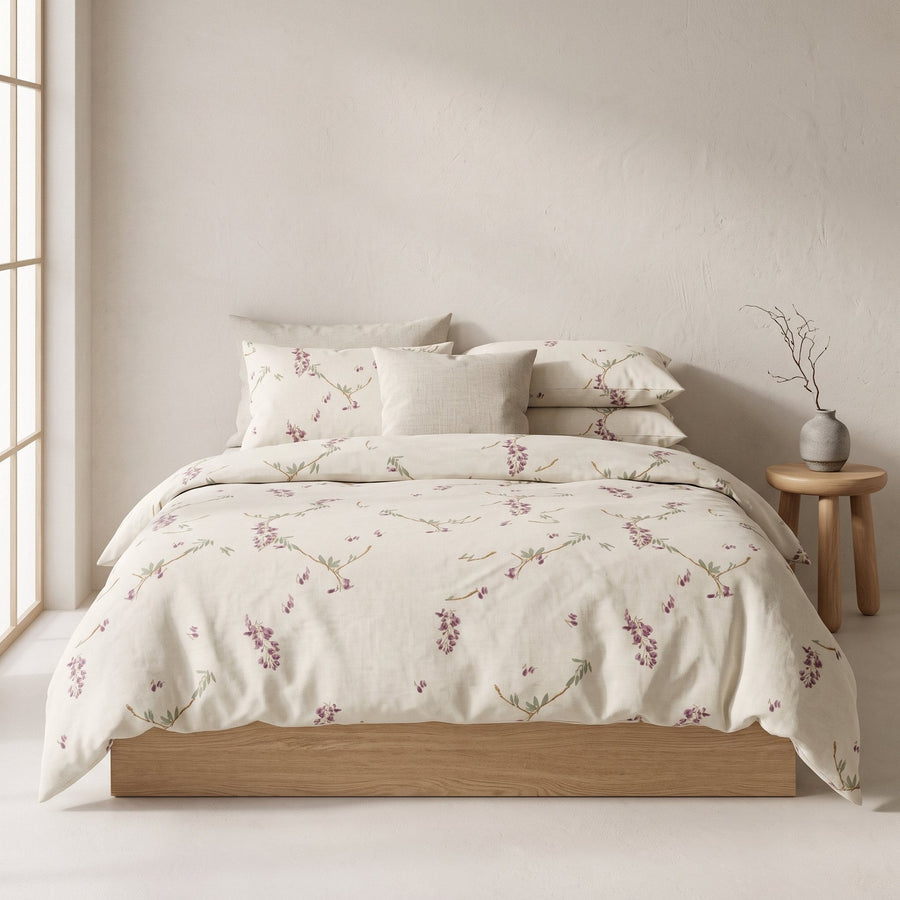Wisteria Cotton Duvet Cover — Calm & Oak, styled in a Japandi room