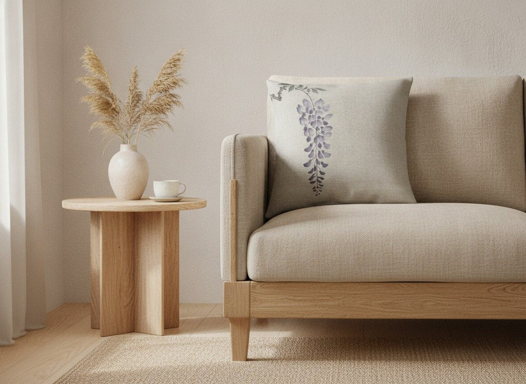 Wisteria Cushion, Natural Linen — styled 1
