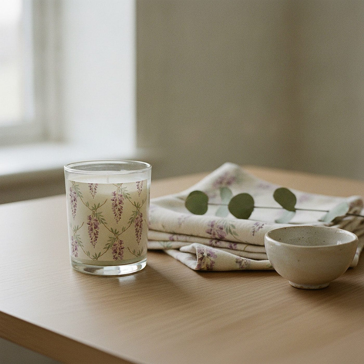 Wisteria Scented Candle — styled, 2