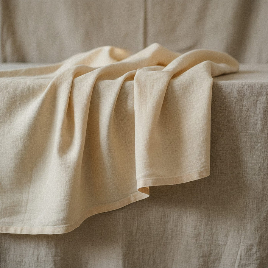 Wisteria Tablecloth, Warm Cream — styled, 1