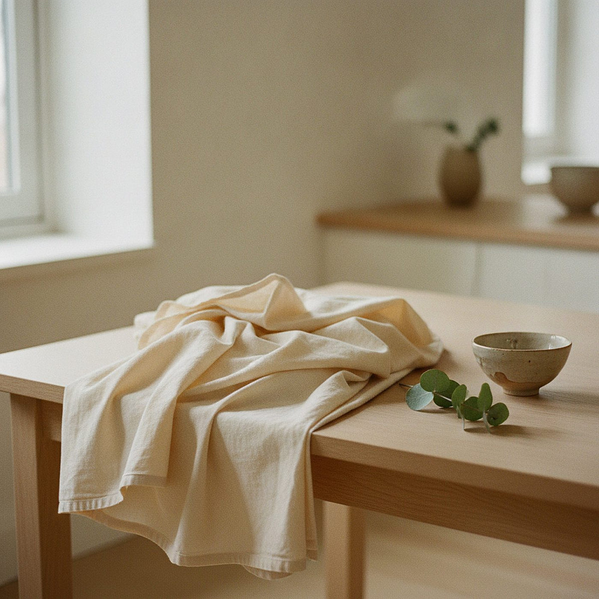 Wisteria Tablecloth, Warm Cream — styled, 2