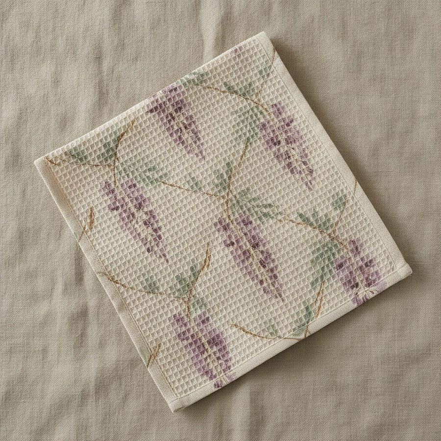 Wisteria Tea Towel — styled, 1