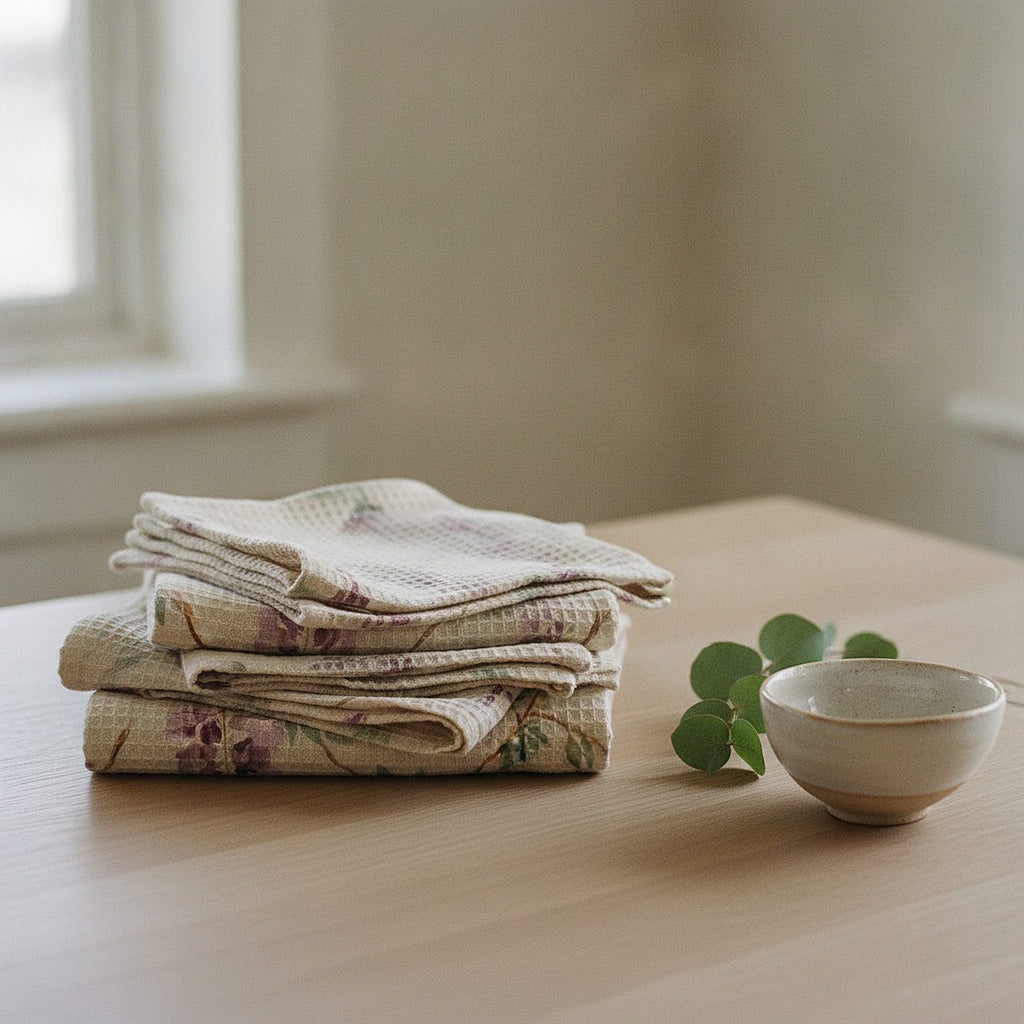 Wisteria Tea Towel — styled, 2