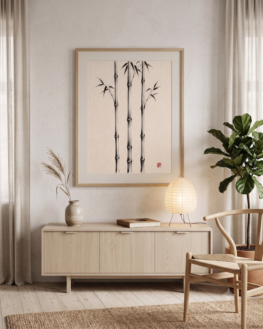 Three Bamboo — Japandi print in a room, scene 1