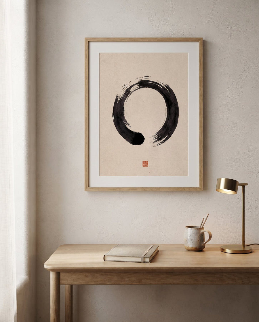 Ensō — Japandi print in a room, scene 1