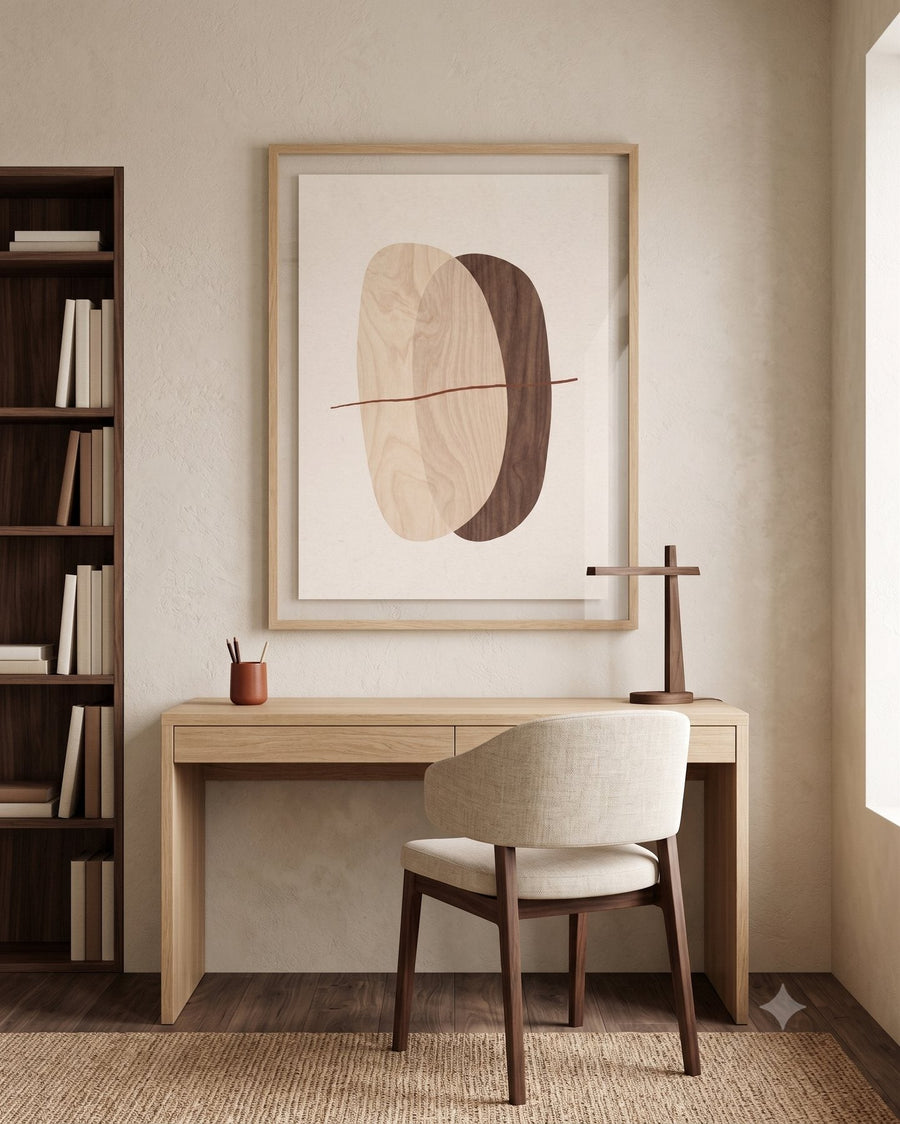Two Woods — Japandi print in a room, scene 1