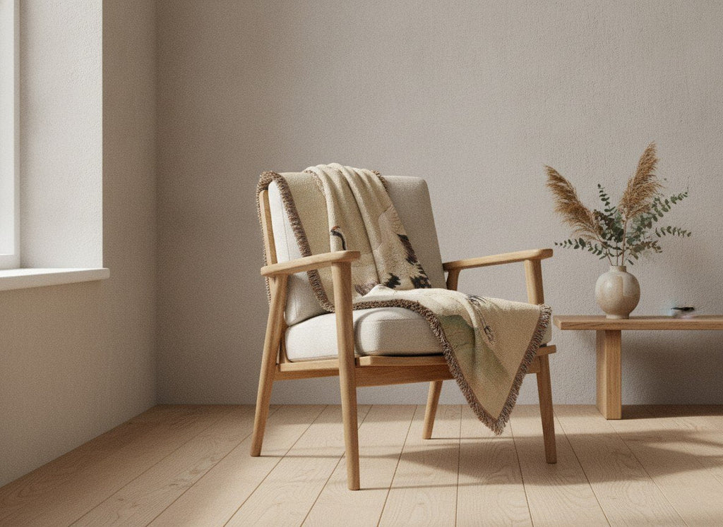 crane at dawn woven throw soft sage