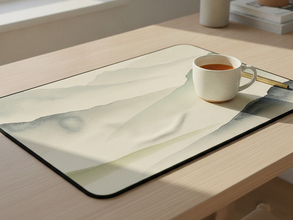 misty mountains desk mat