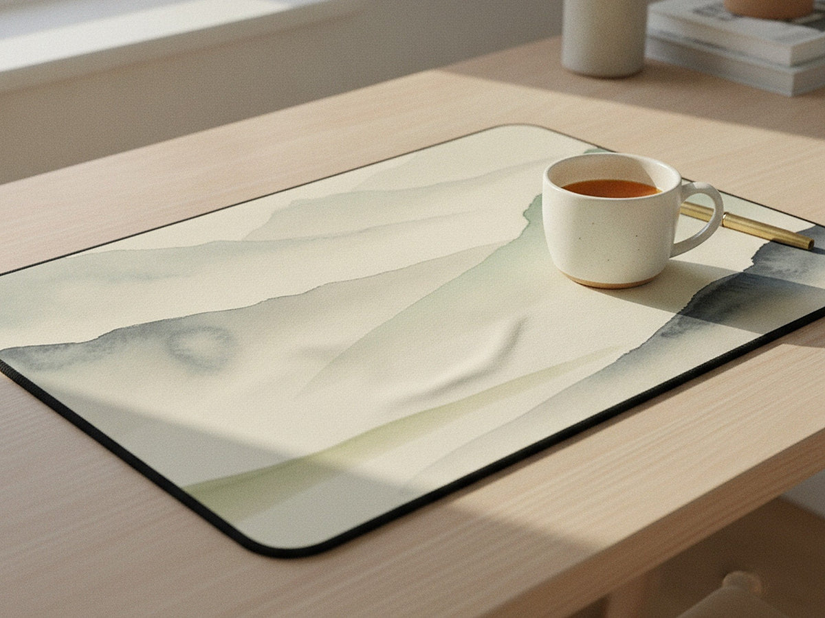 misty mountains desk mat