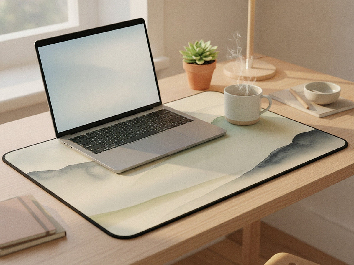 misty mountains desk mat
