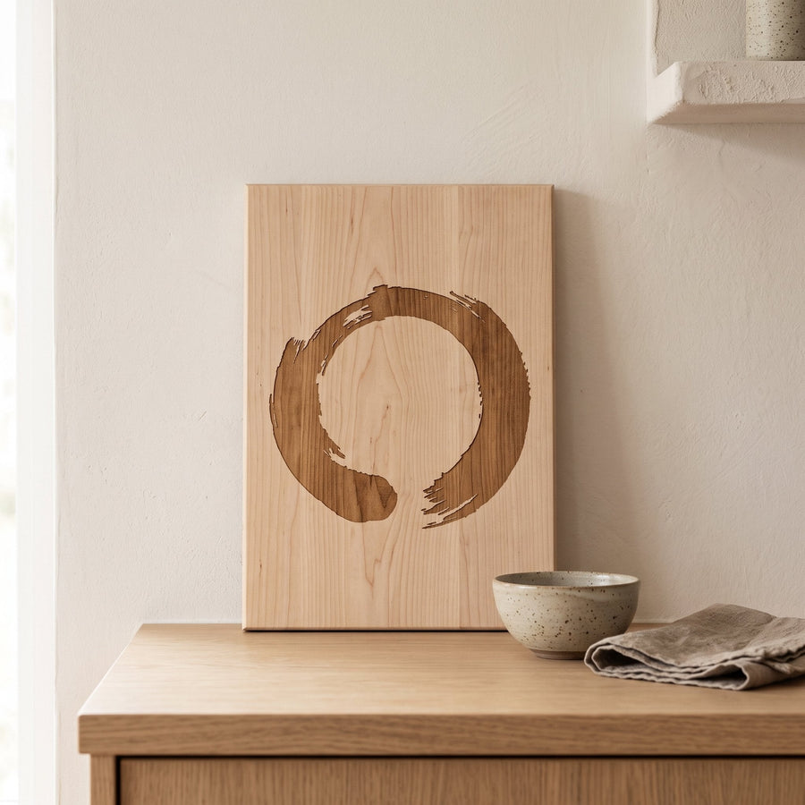 Ensō Engraved Wooden Board on a Japandi kitchen counter — Engraved Wooden Board by Calm & Oak