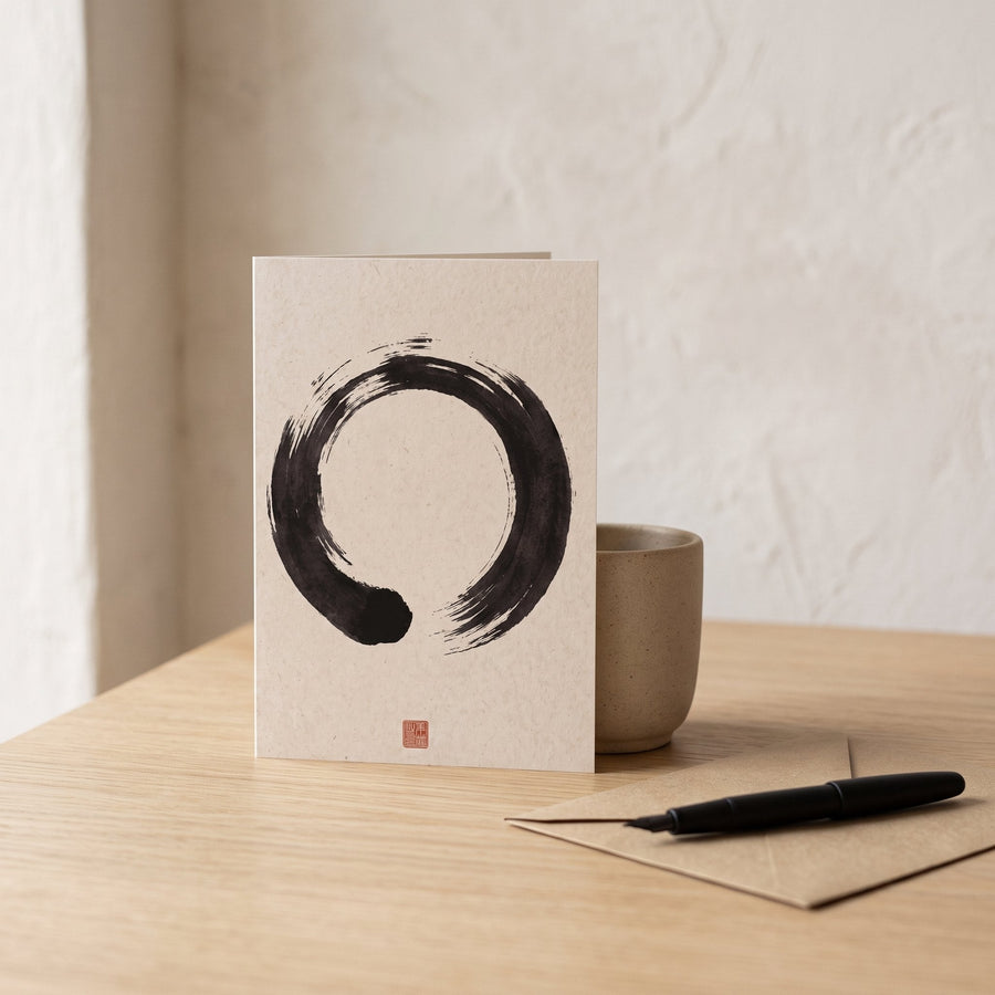 Ensō Greeting Cards on a Japandi writing desk — Japandi Greeting Cards by Calm & Oak
