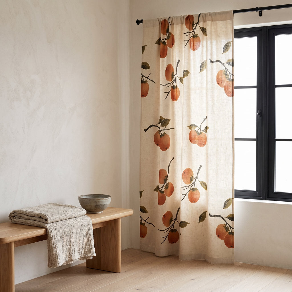 Persimmon Blackout Curtain Panel in a Japandi room — Japandi Blackout Curtain by Calm & Oak