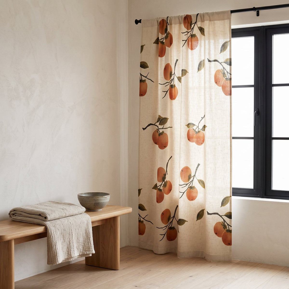 Persimmon Blackout Curtain Panel in a Japandi room — Japandi Blackout Curtain by Calm & Oak