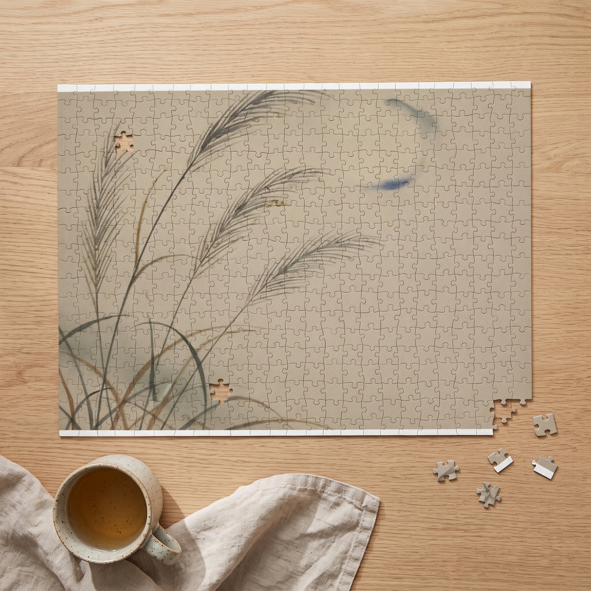 Susuki & Moon Jigsaw Puzzle in a Japandi room — Japandi Jigsaw Puzzle by Calm & Oak