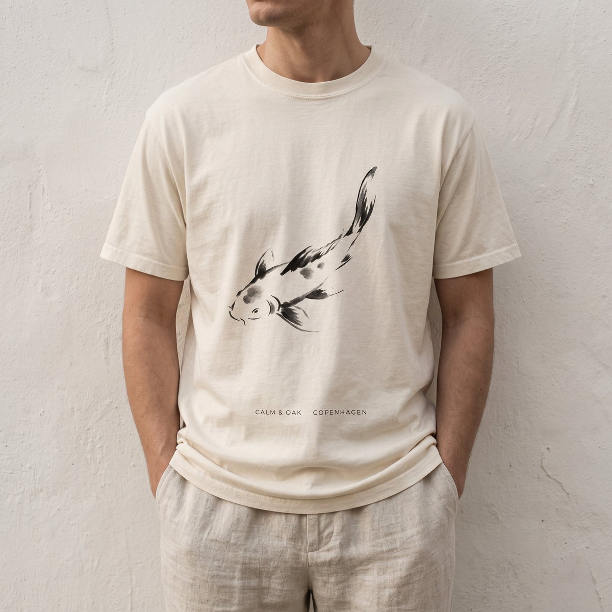 Koi Ink Tee in a Japandi room — Japandi Tee by Calm & Oak