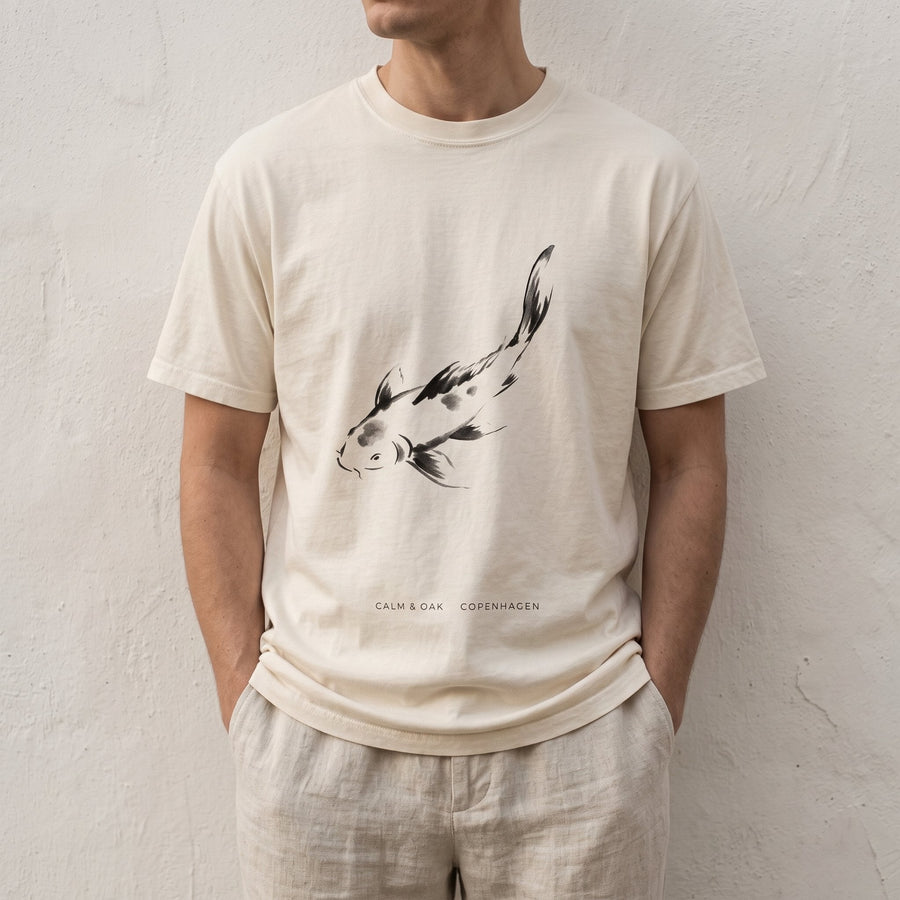 Koi Ink Tee in a Japandi room — Japandi Tee by Calm & Oak