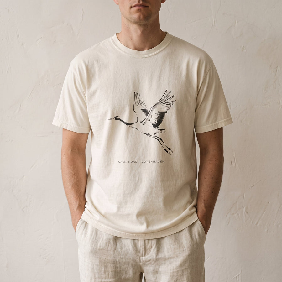 The Crane Ink Tee in a Japandi room — Japandi Tee by Calm & Oak