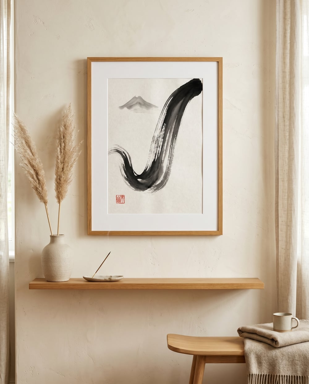 Mountain Stream — Sumi-e Ink Japandi art print