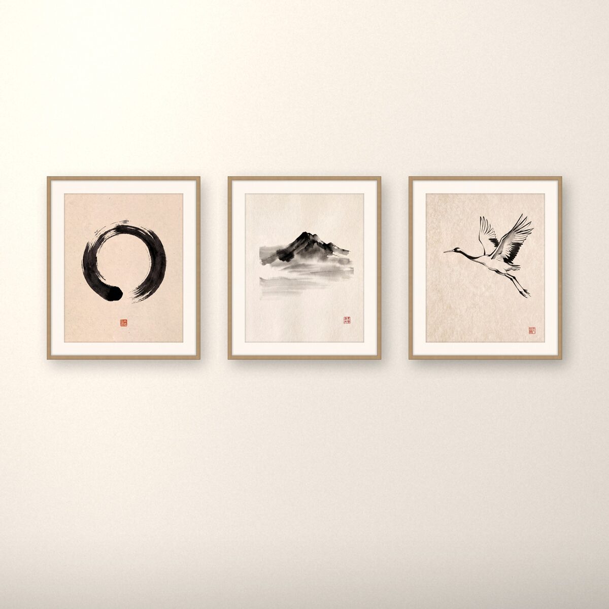 Sumi-e Essentials Japandi gallery wall set of three